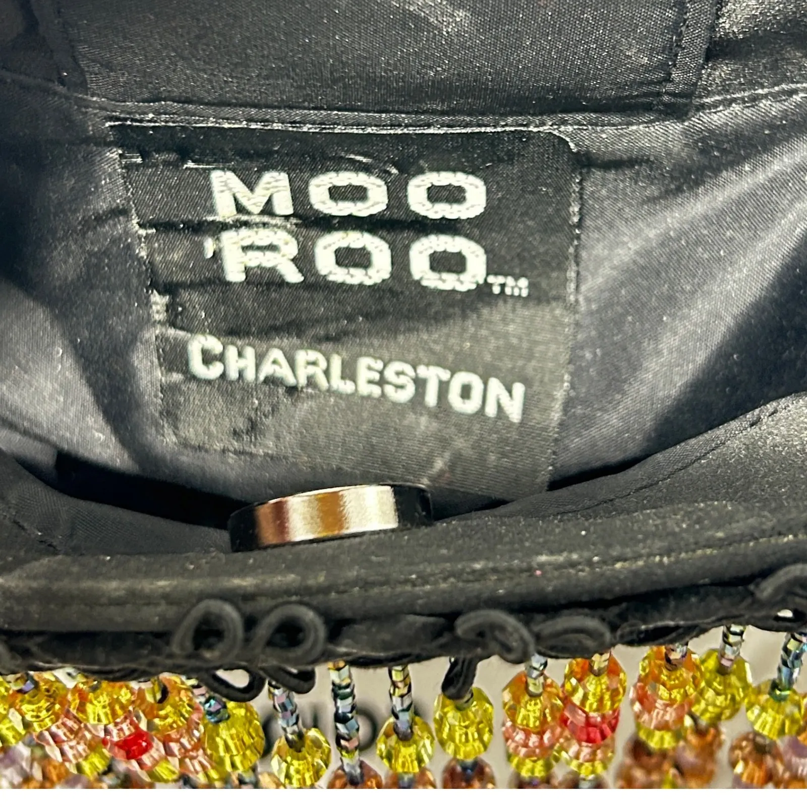 Vintage Moo Roo Charleston Signed 2000 Black Multicolor Beaded Purse‎ - Image 7