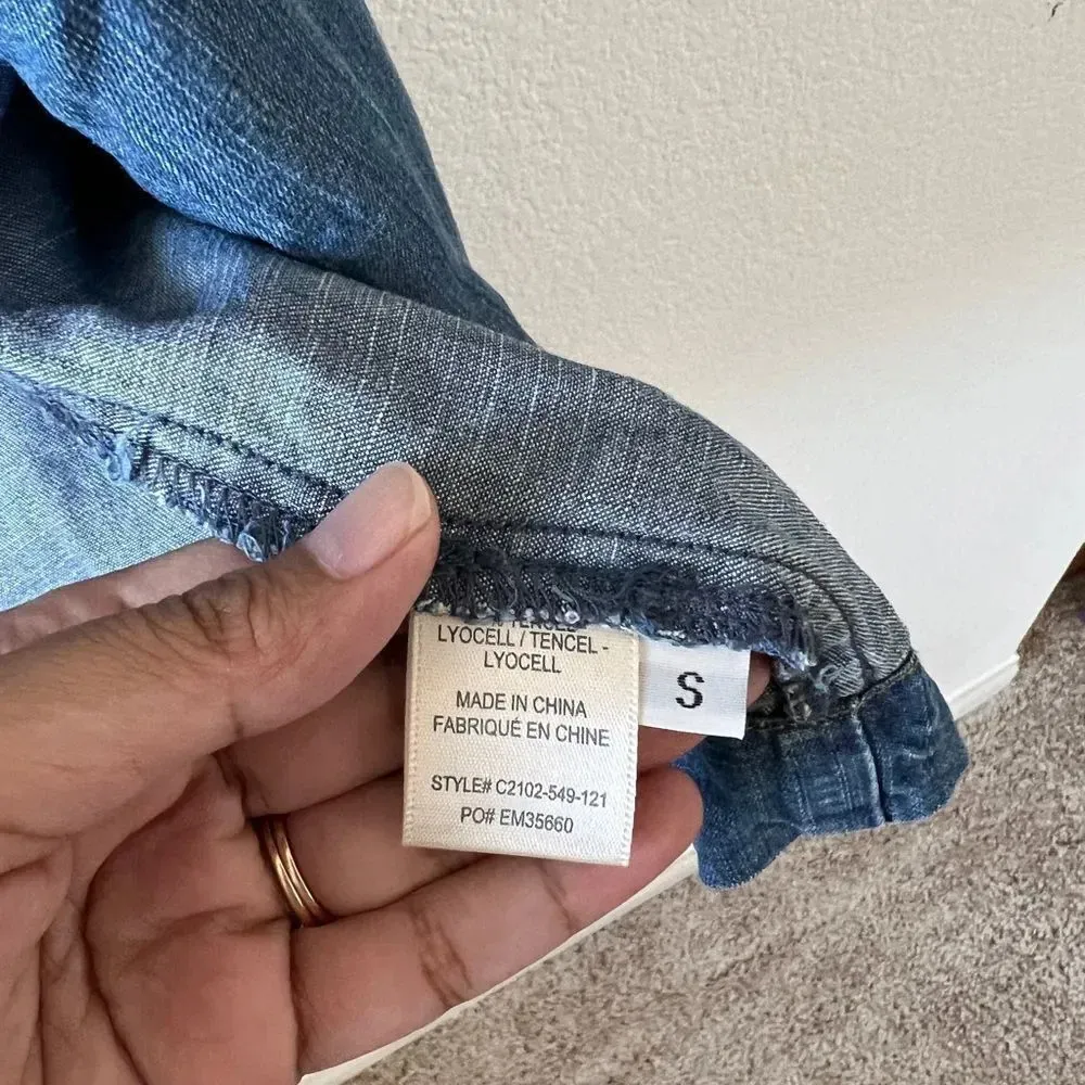 Anthropology Cloth and Stone Open Front Chambray‎ Overshirt Trench Small - Image 4