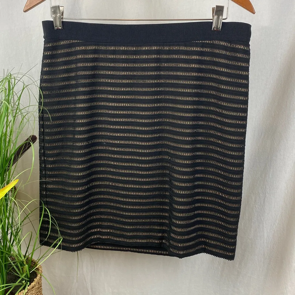 Ann Taylor Black & Nude Lace Overlay Knee Length Skirt 12 - Image 2