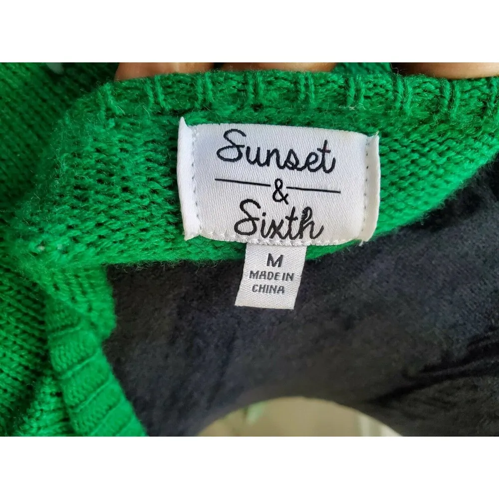 Sunset & Sixth Women's Green Acrylic Long Sleeve Round Neck Knit Sweater Size M Size M - Image 10