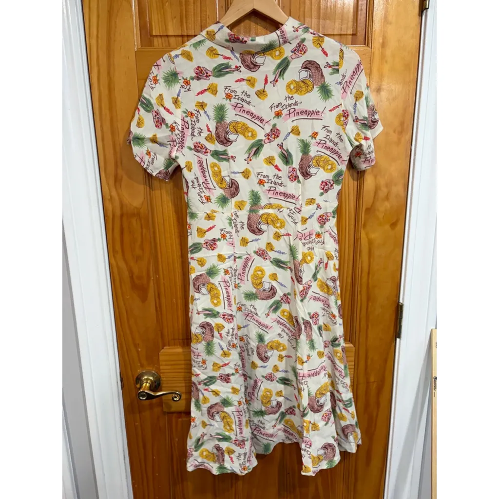 Loco Lindo Hawaiian Dress XS Pineapple Print Aloha Tiki Retro Rockabilly USA White - Image 5