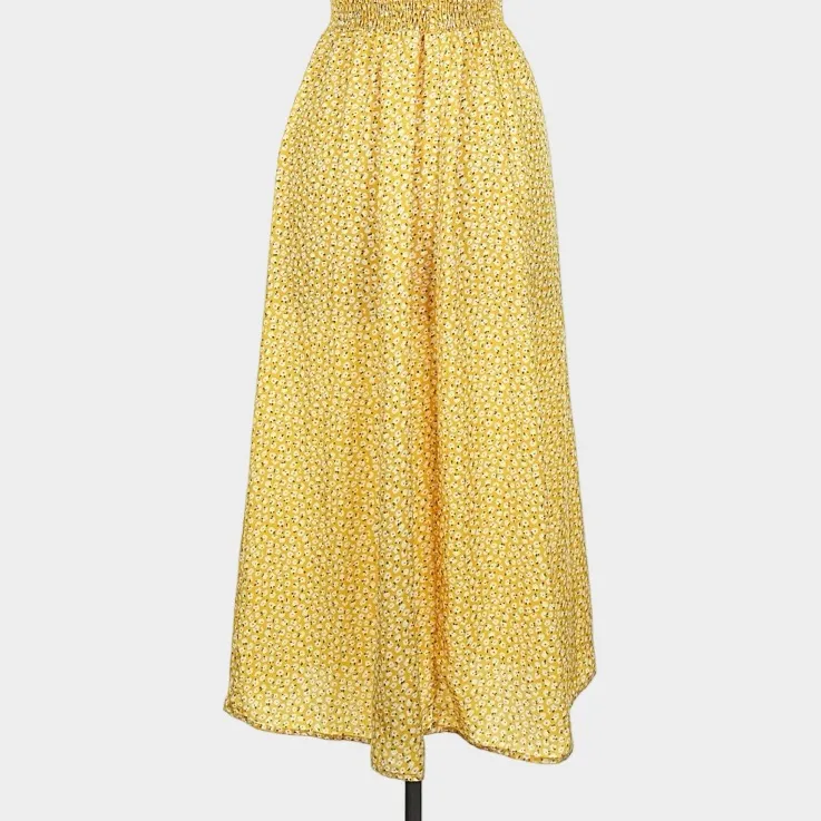 RESA Ashley Midi Slip Dress M Yellow Ditsy Floral Smocked Slit Size M - Image 11