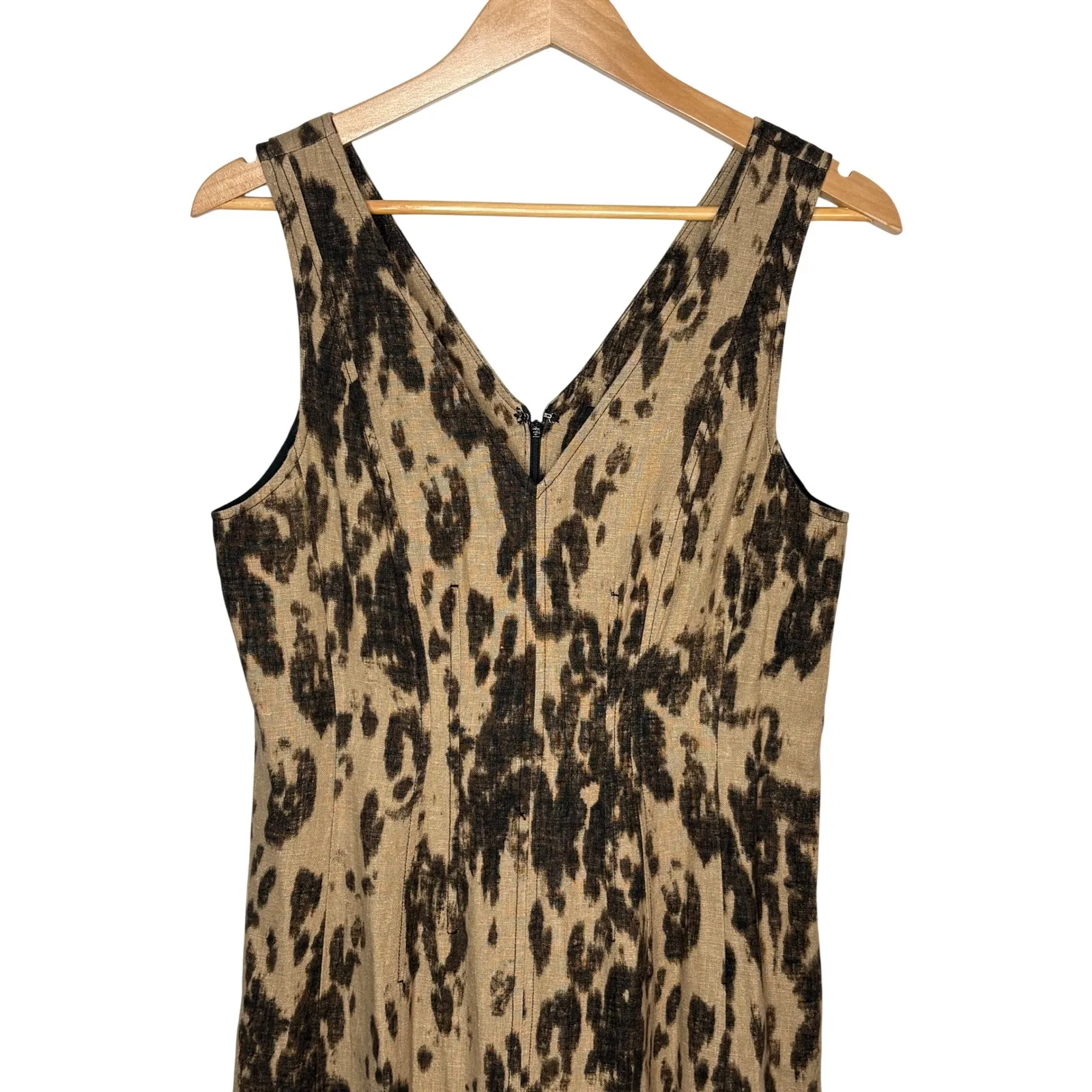 Banana Republic Linen Blend Leopard Print V Neck Sleeveless Maxi Dress Size 6 - Image 5