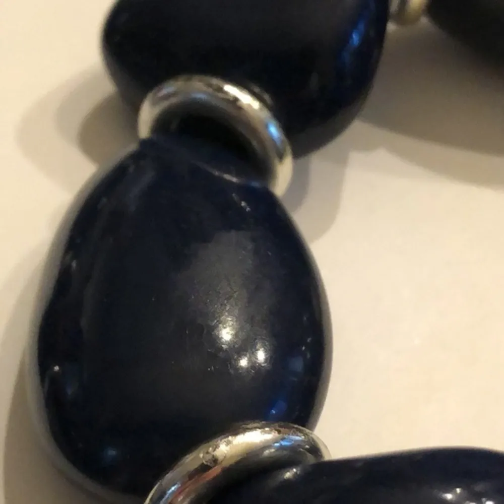 Vintage Navy Blue & Silver Tone Beaded Necklace & Bracelet Set - Image 6