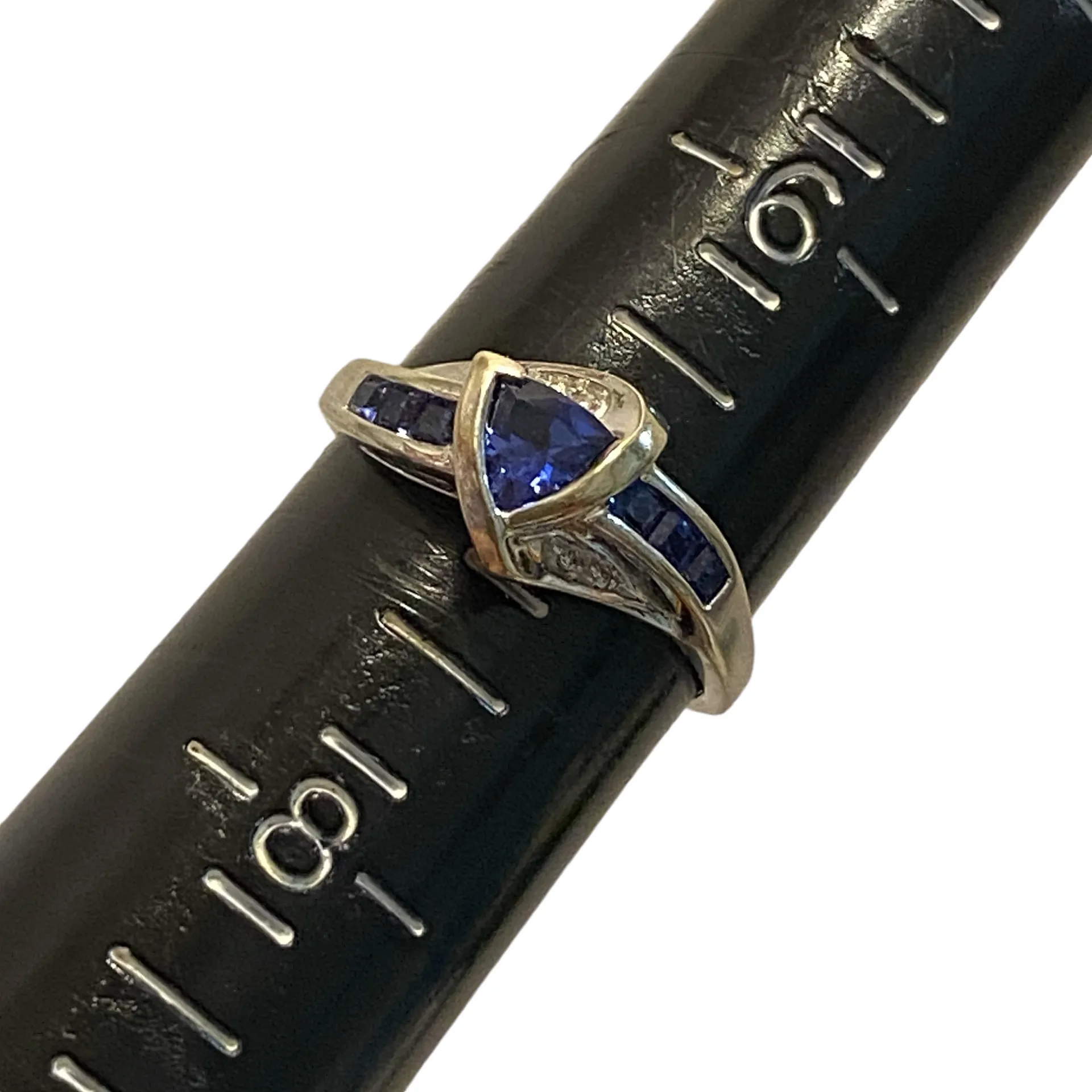 10K 10KT White Gold Diamond Synthetic Sapphire Women's Ring Sz 7 Silver - Image 9