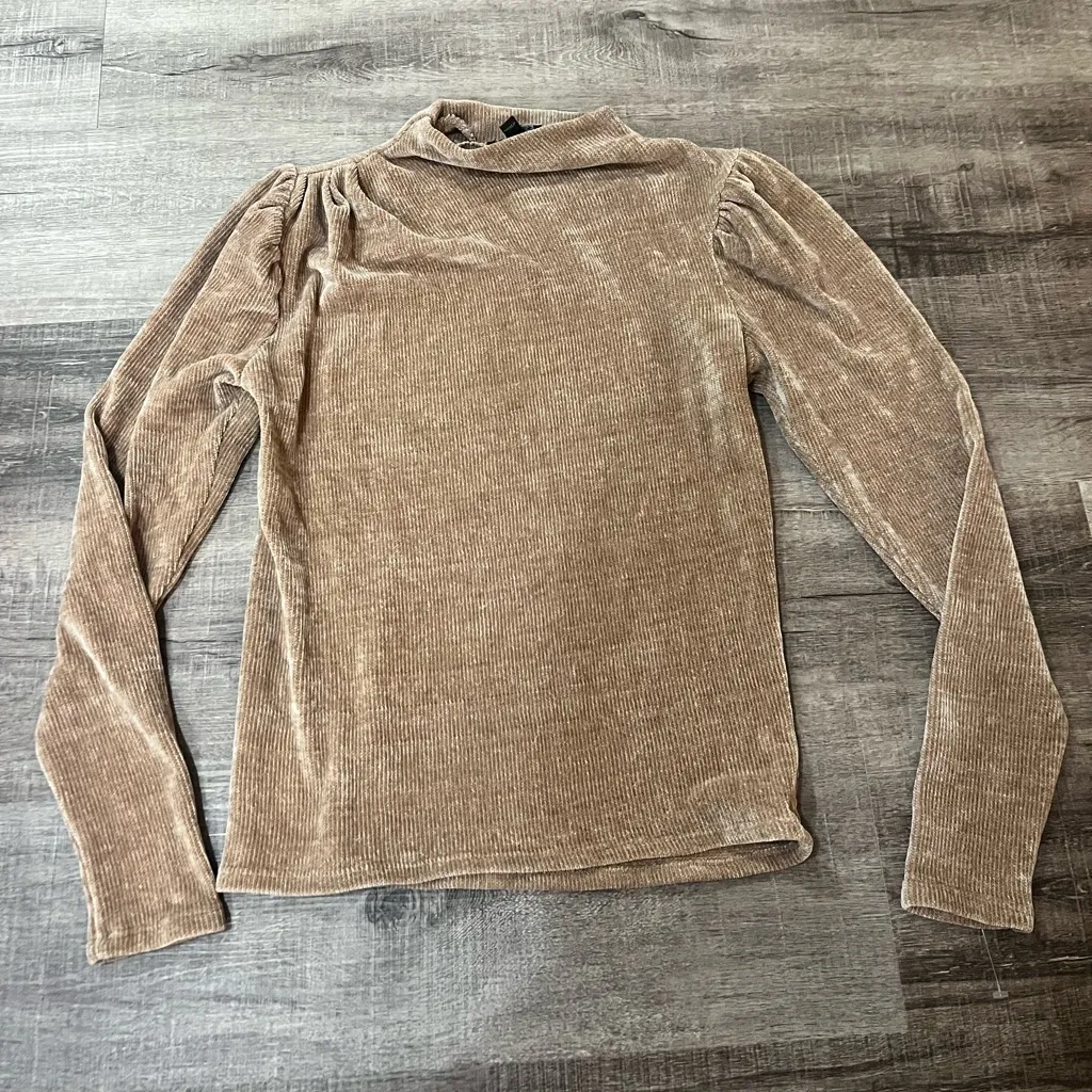 EXPRESS Supersoft Chenille Ruched Shoulder Mock Neck Tee - Image 2