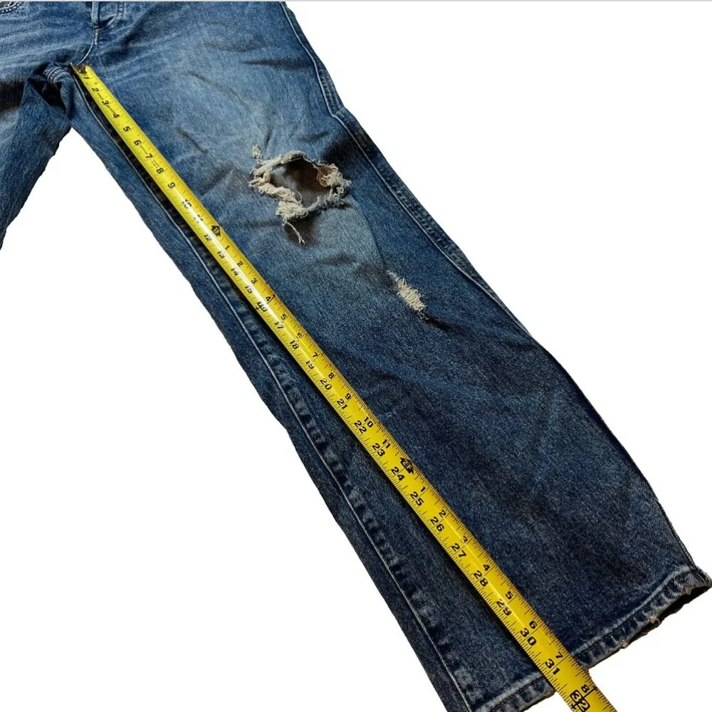 Express Relaxed Straight Low Rise Jeans Women's SZ 6 R Distressed Y2K 90s Dark - Image 4