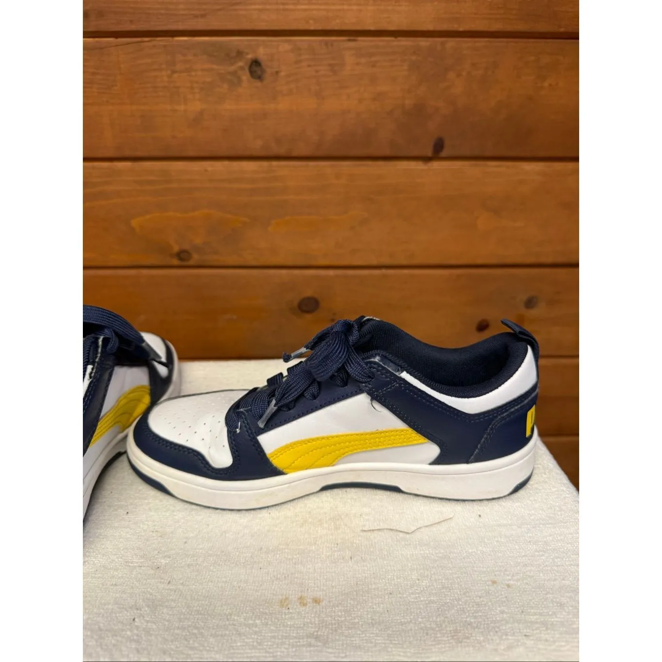 Puma Womans Rebound LayUp Lo sneakers Sz 6 Navy/Yellow/White - Image 5