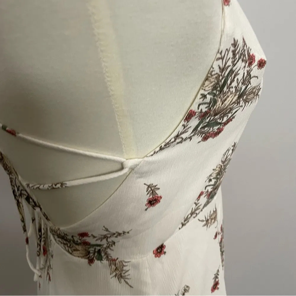 Lush Dress Midi Halter Criss Cross Back High Neck Floral Botanical Cream Green - Image 6