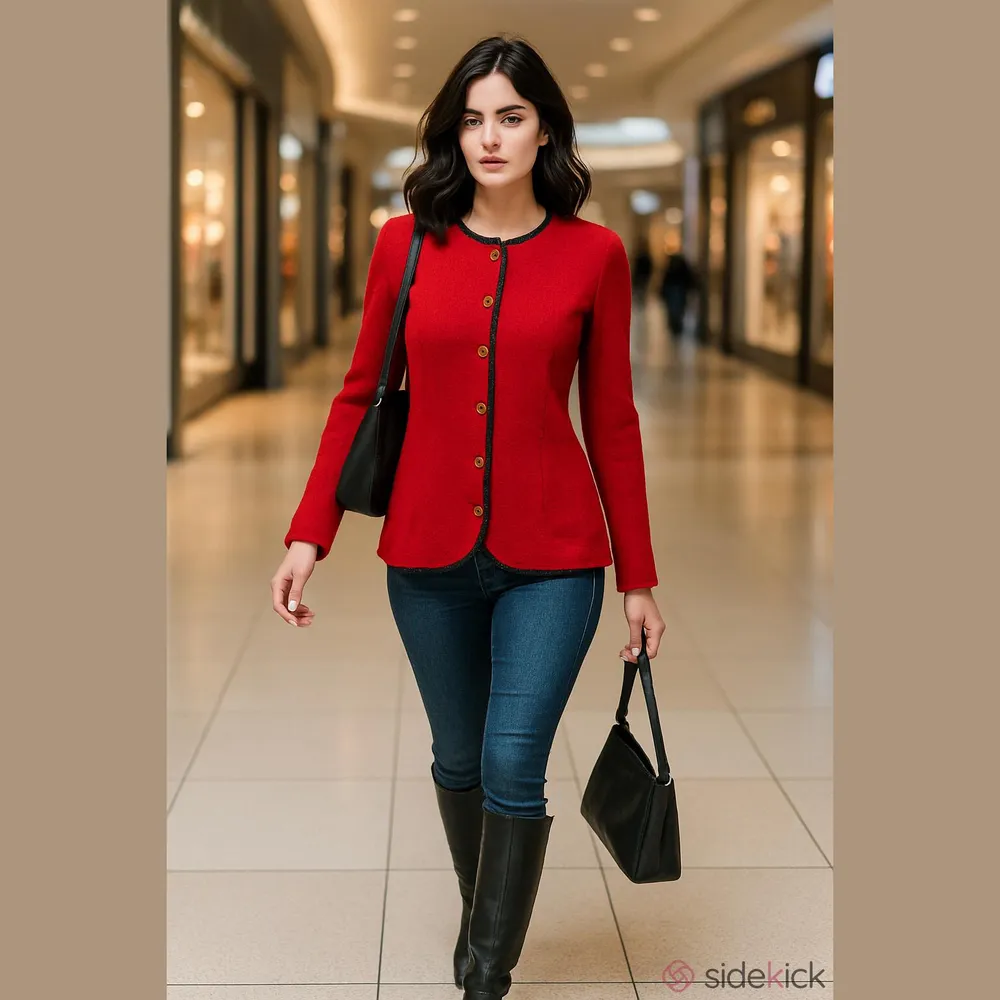 Leslie Fay Vintage 60s 70s Red Knit Buttoned Cardigan Large - Image 2