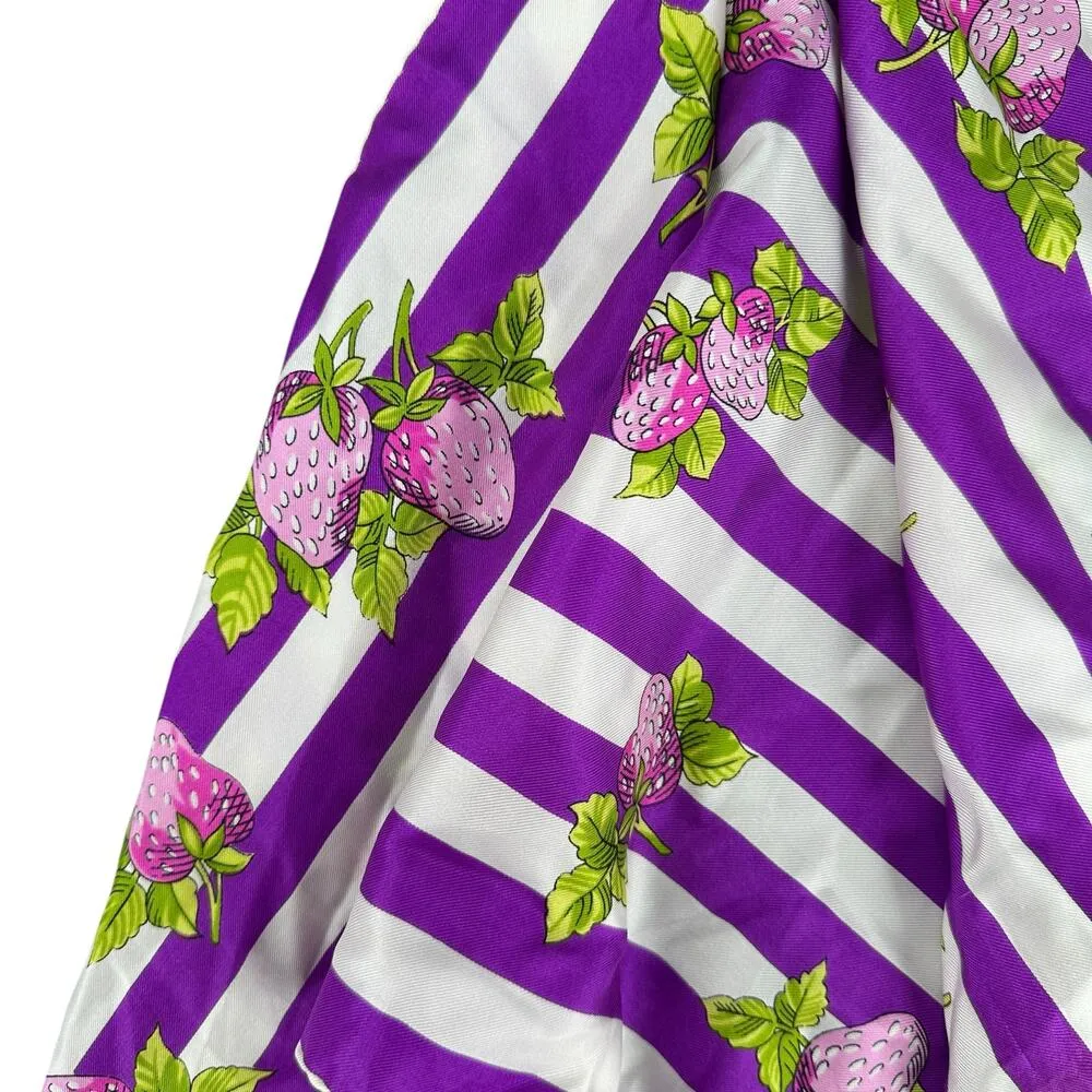 Vintage Echo Silk Scarf Purple White Stripe Berries Strawberries Leaves Garden - Image 5