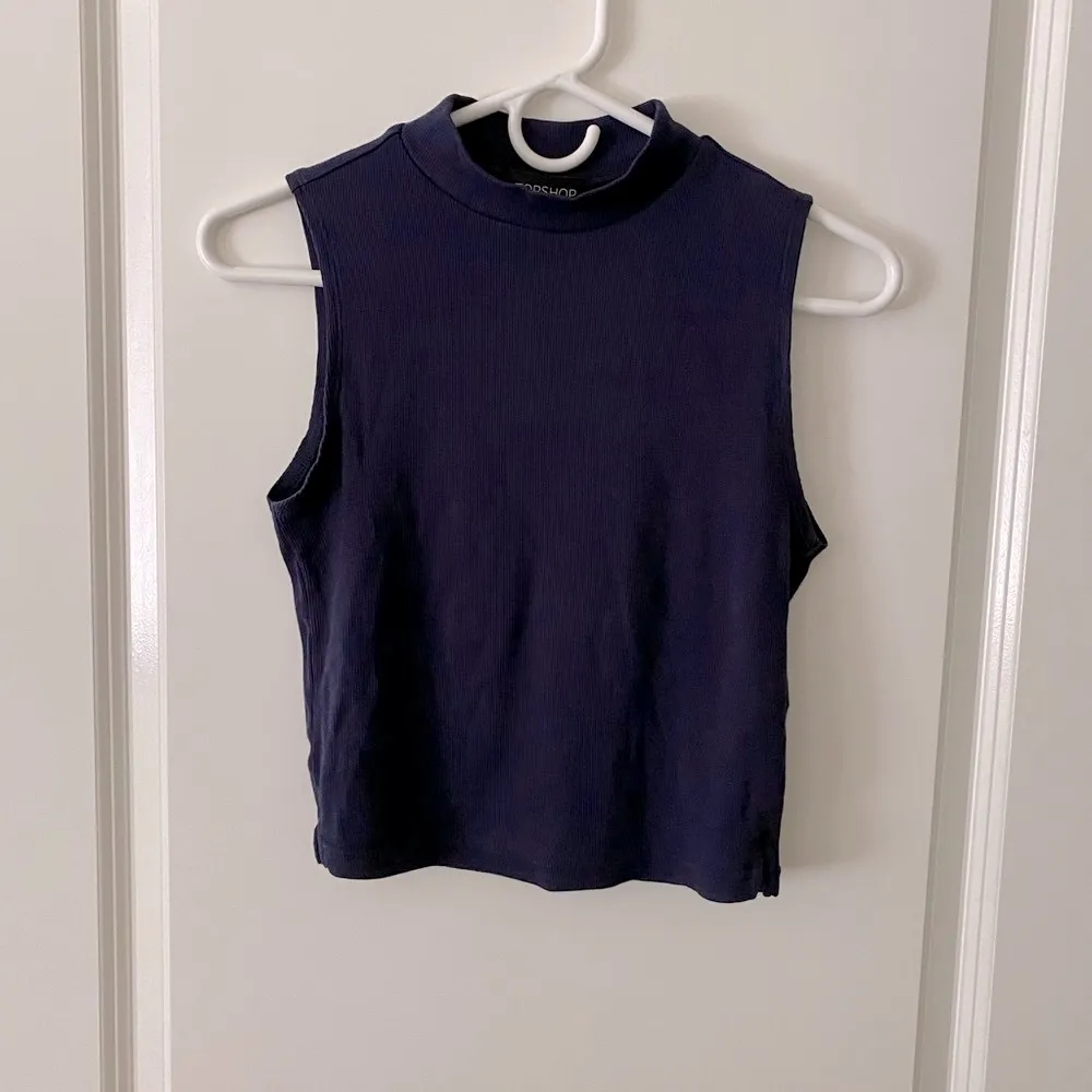 Topshop Navy ribbed high neck tank crop top - Image 2