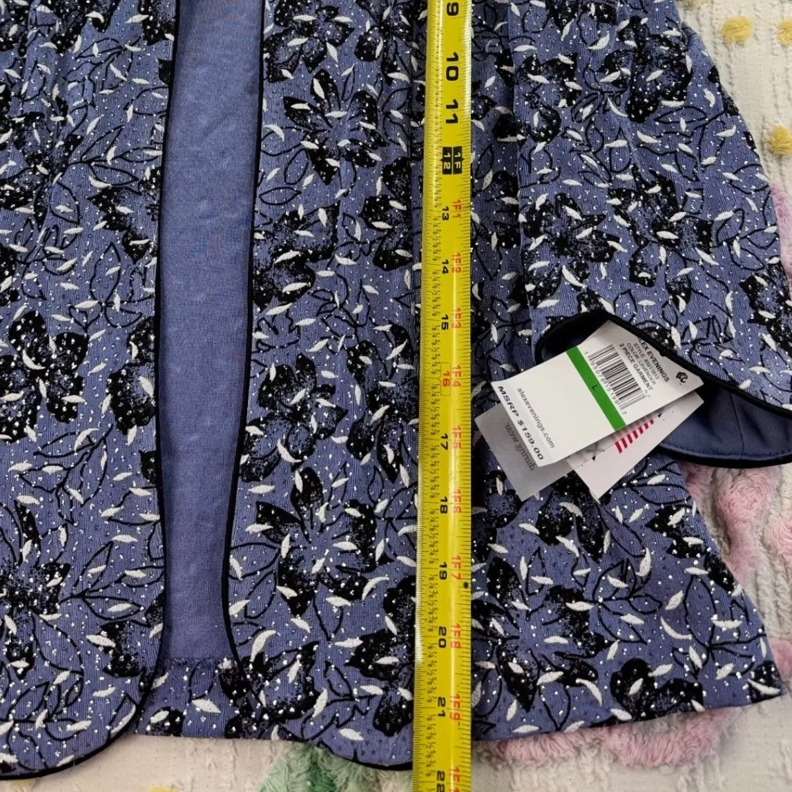 Alex Evenings Blue Floral Glitter 2 Piece Jacket Tank Top Set Women's Size S - Image 4