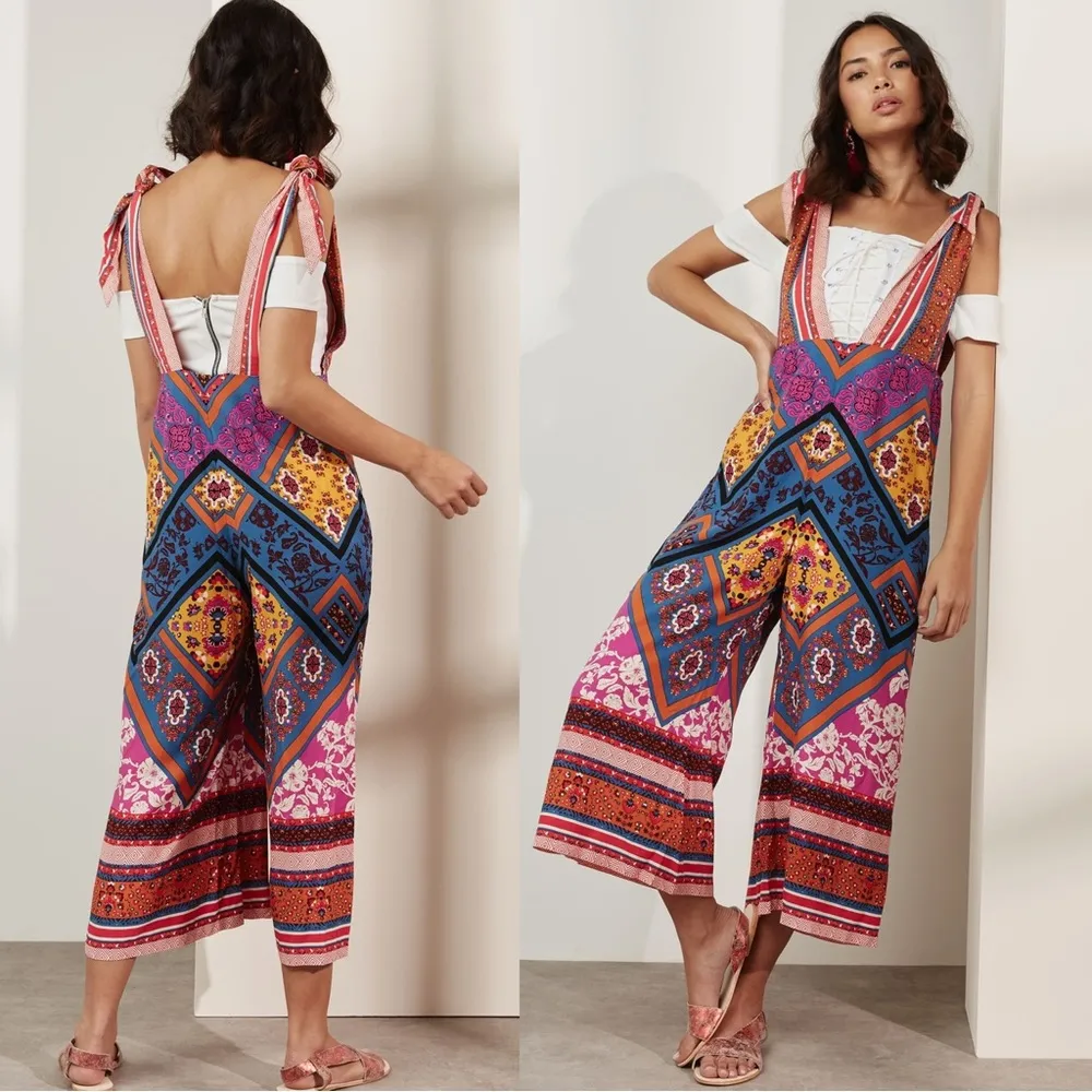 Free People • Maritzah One Piece jumpsuit culotte wide leg romper patchwork boho - Image 17