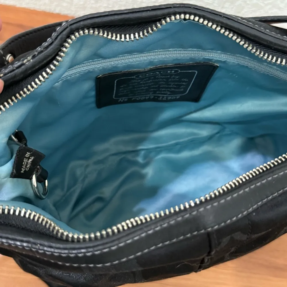 COACH 12909 Signature Black Lurex Jacquard Fabric Striped Stud Hobo Shoulder Bag - Image 8