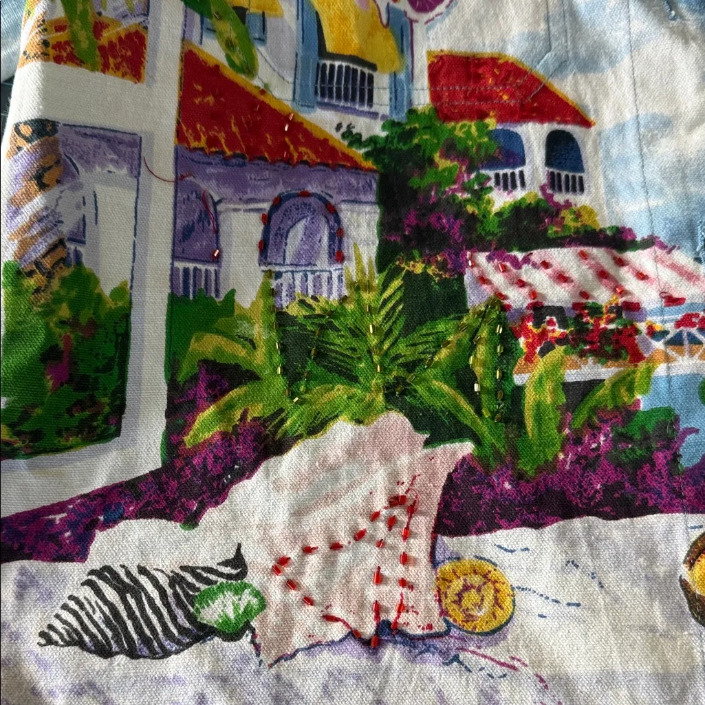 Flamingo Road Vibrant Scenic Print beaded Jacket size M Blue Size M - Image 4