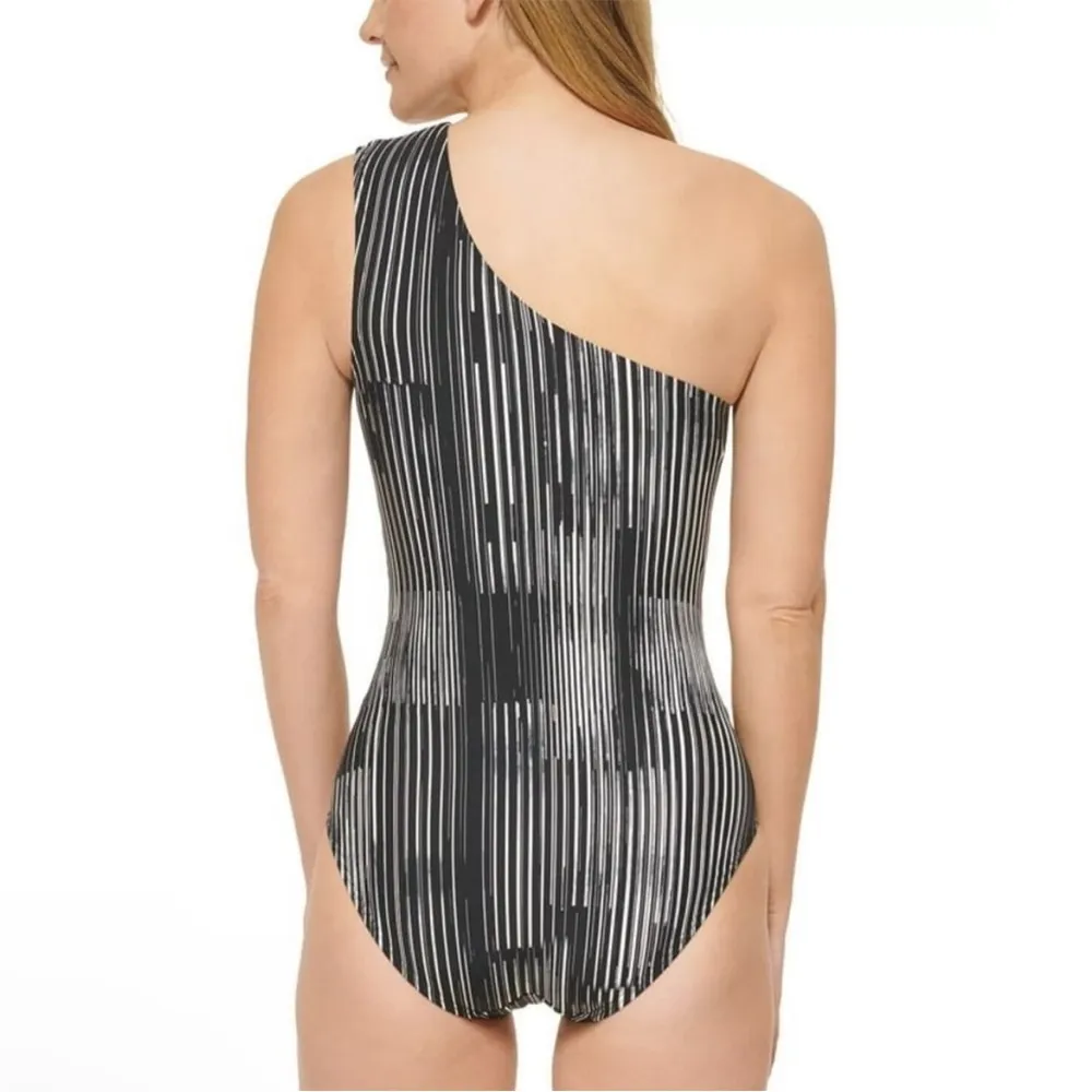 Calvin Klein BLACK MULTI One-Shoulder Starburst One-Piece - Image 3