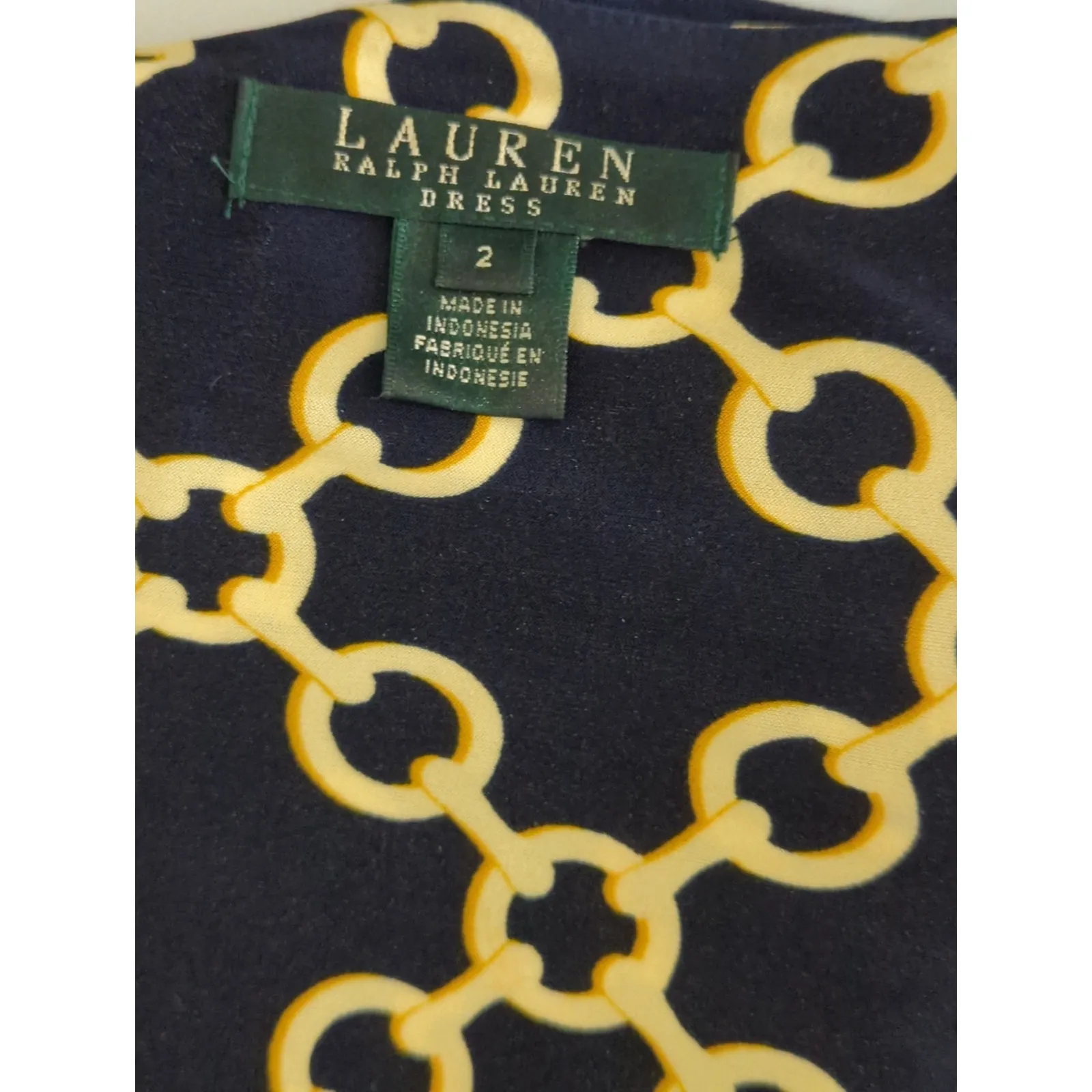 Lauren Ralph Lauren Navy & Gold Faux Wrap Equestrian Midi Dress Size 2 Old Money Black - Image 8