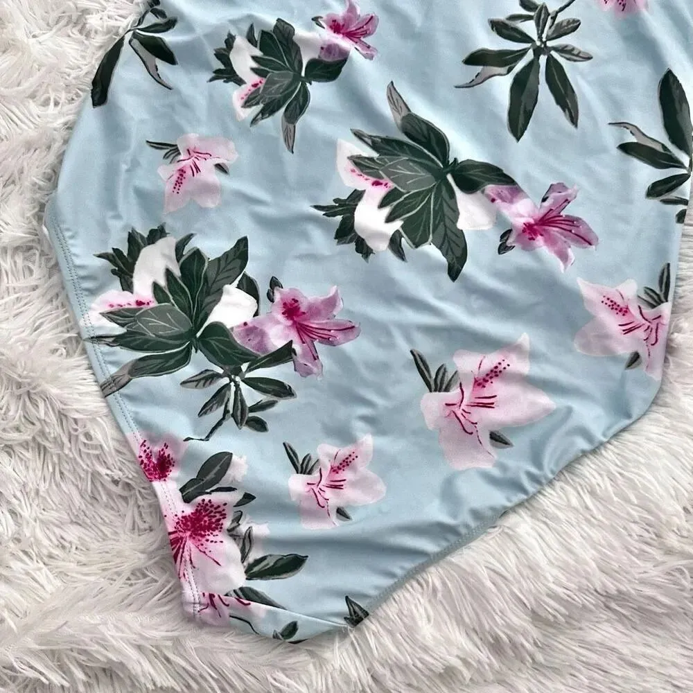 MARINA WEST | Blue Pink White Floral One Piece Swimsuit Ruched Waist Lilly | XXL Blue - Image 4