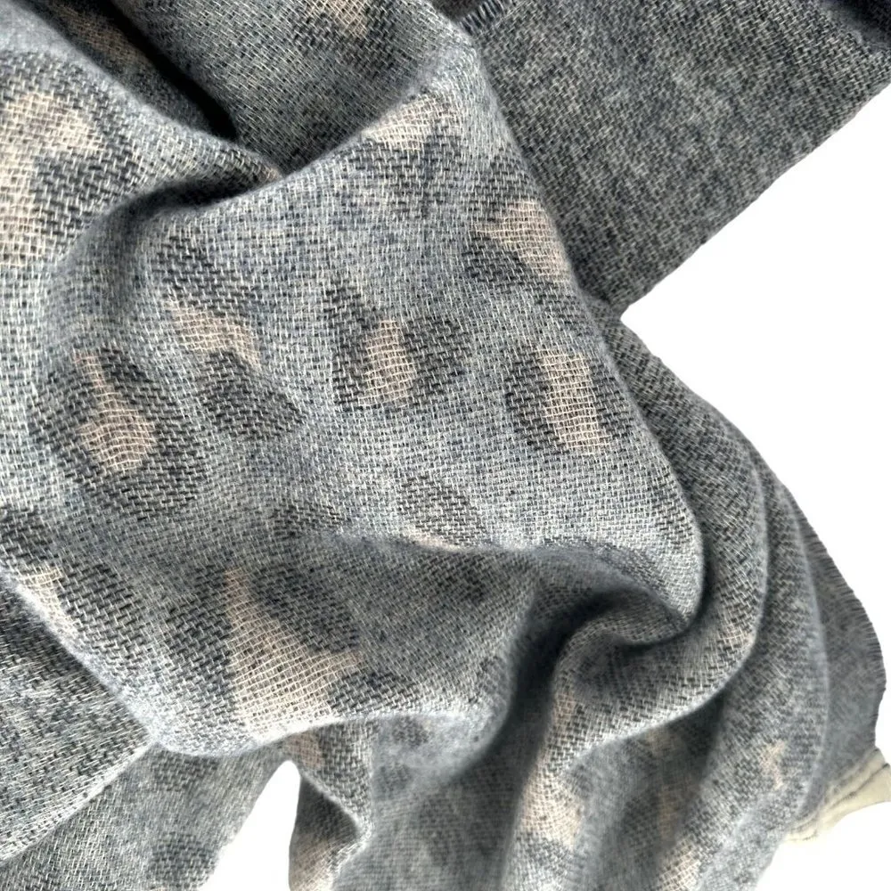Jack & Missy Super Soft Soho Blanket Scarf Gray/Pink Leopard Pattern Wrap Gray - Image 2