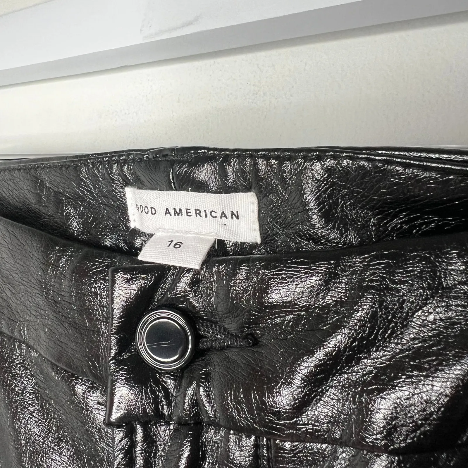 Good American Black Faux Textured Leather Pants Curve Plus Size 16 - Image 3