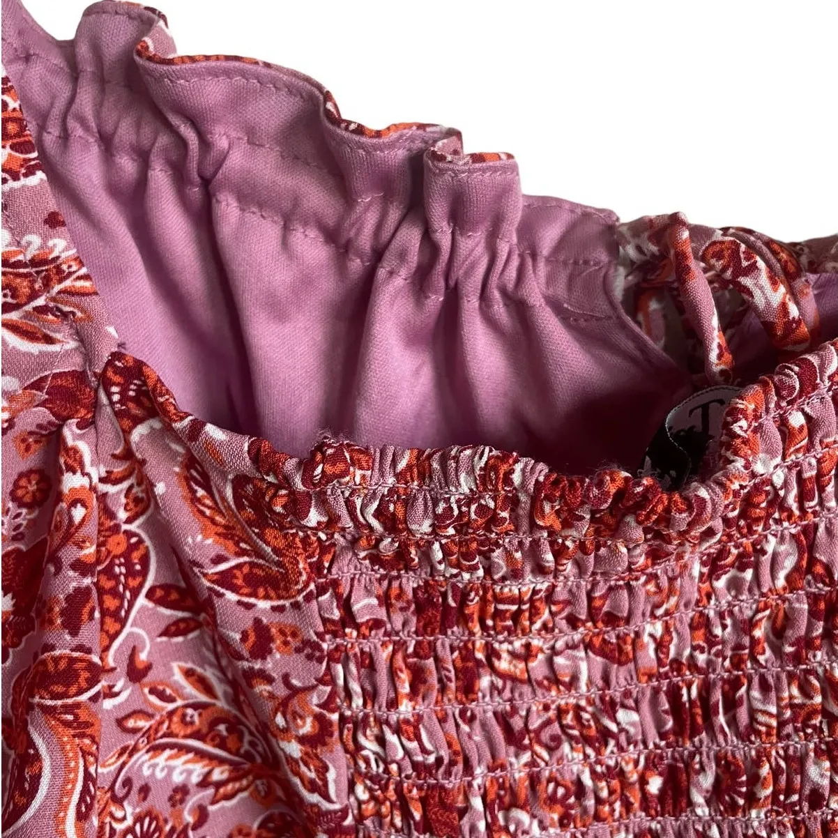 Y2K Trixxi Mini L Pink Paisley Smocked‎ Boho Cottage Babydoll Cowgirl Milkmaid - Image 6
