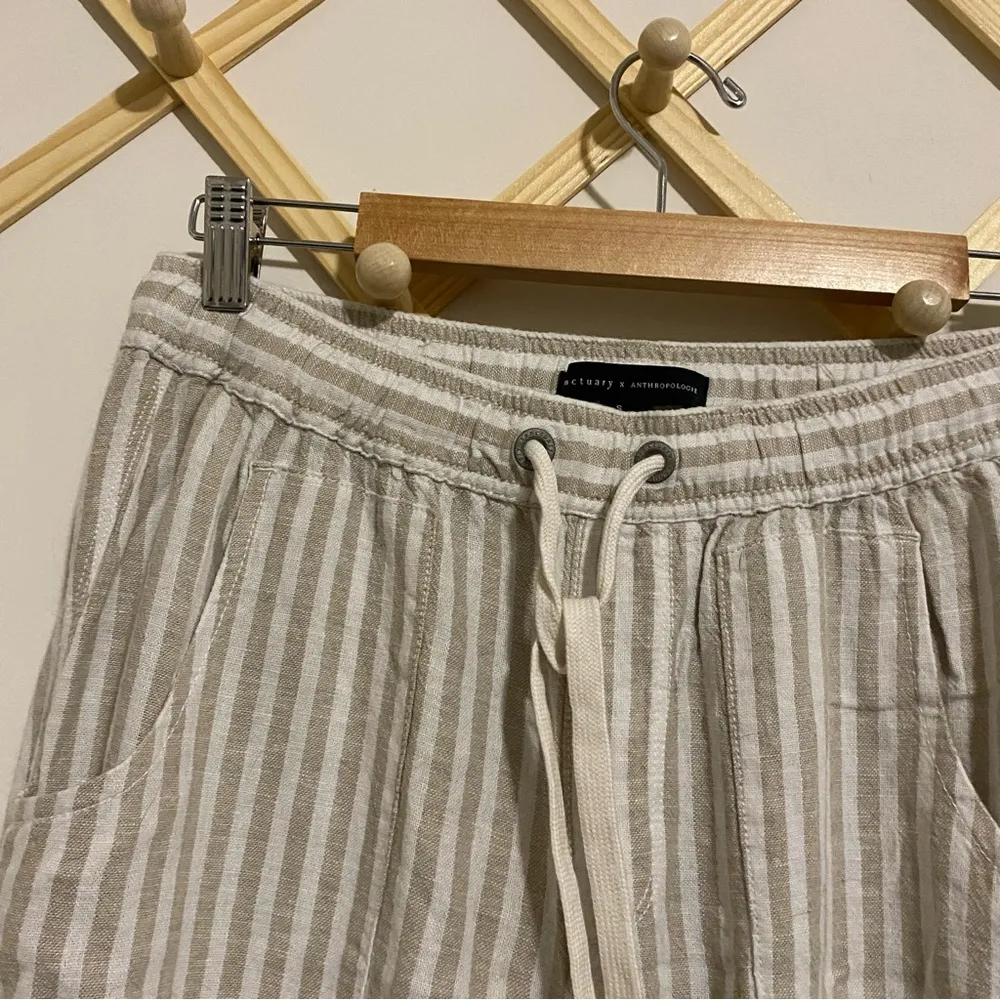 Sanctuary x Anthropologie Tan Linen Blend Striped Pants size Small - Image 2