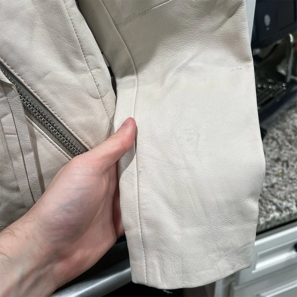 AllSaints Women's Dalby Biker Aries Leather Jacket White Size 0 Classic Design - Image 7