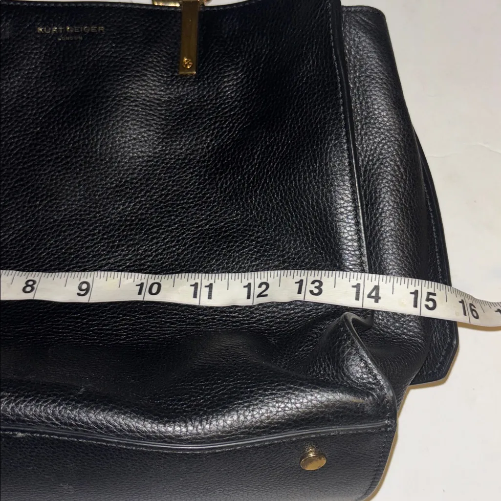 KURT GEIGER LONDON EMMA TOTE BLACK TEXTURED LEATHER HANDBAG GOLD TONED HARDWARE - Image 15