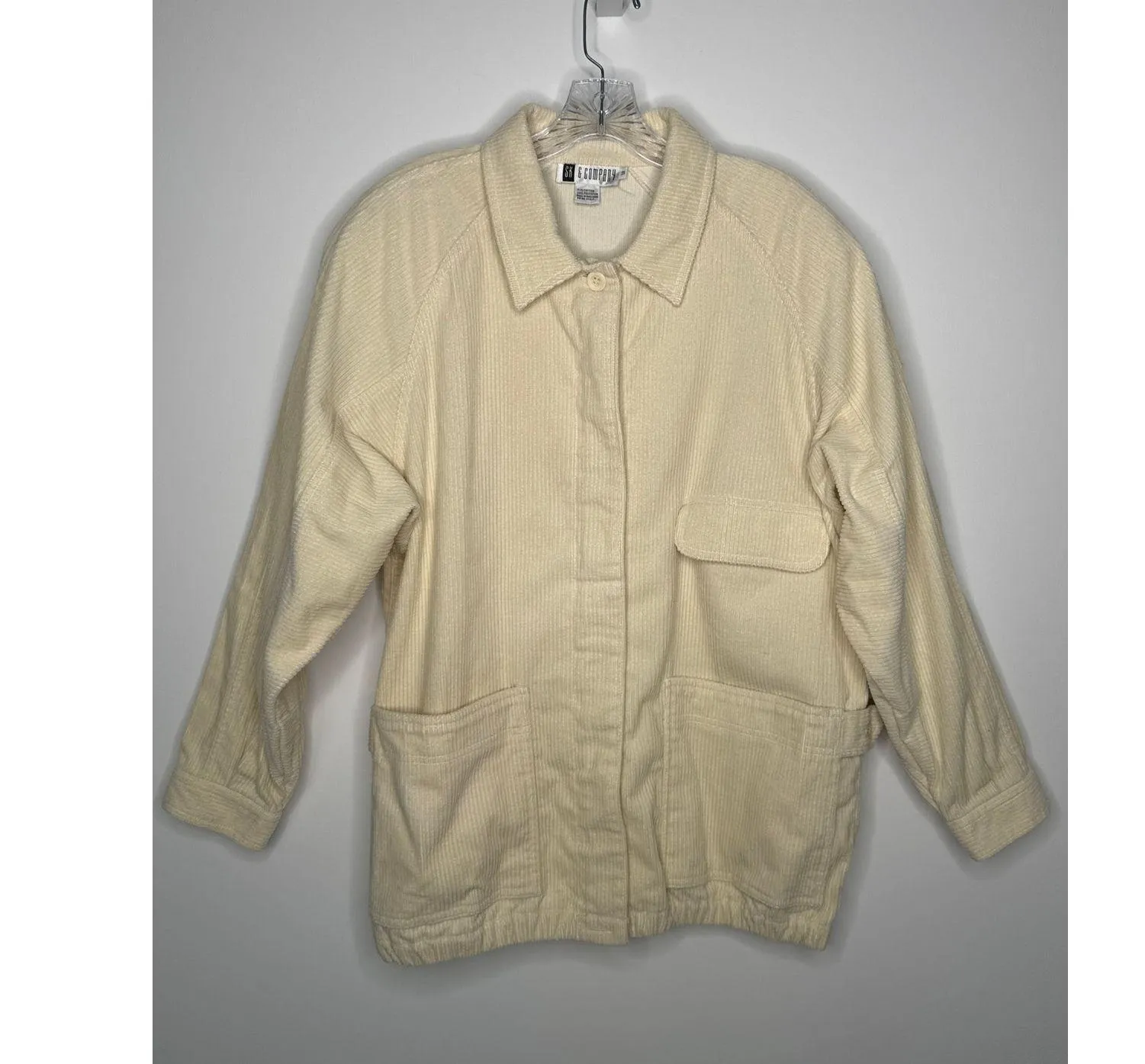 Vintage 80s/90s SK & Company Cream Corduroy Jacket puffy shoulders Hong Kong 12 Size L - Image 5