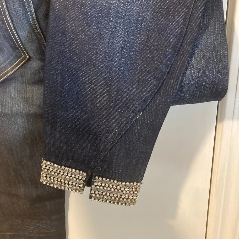 MET women's size 27 gem embellished cuff stretchy tapered leg skinny jeans 27x31 Blue - Image 4