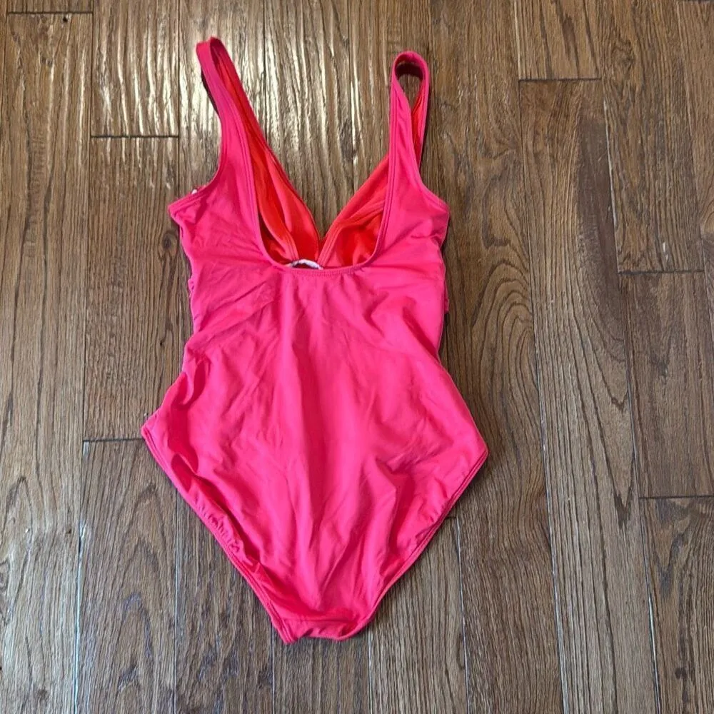 Lauren Ralph Lauren neon pink vneck ruched tummy control one piece 10 - Image 8