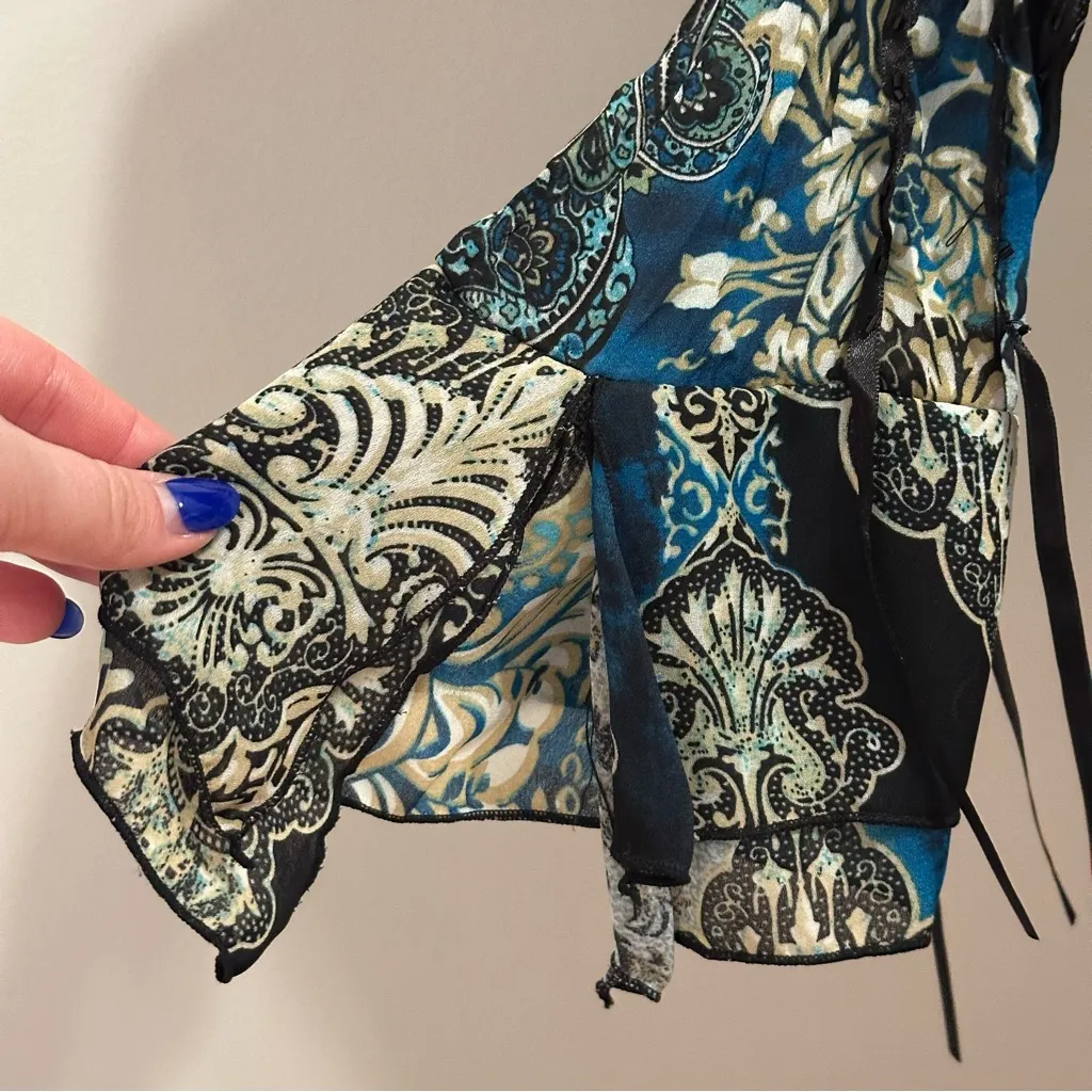 Agora Deep Teal Blue Ruffled Bell Sleeve Blouse Size M - Image 6