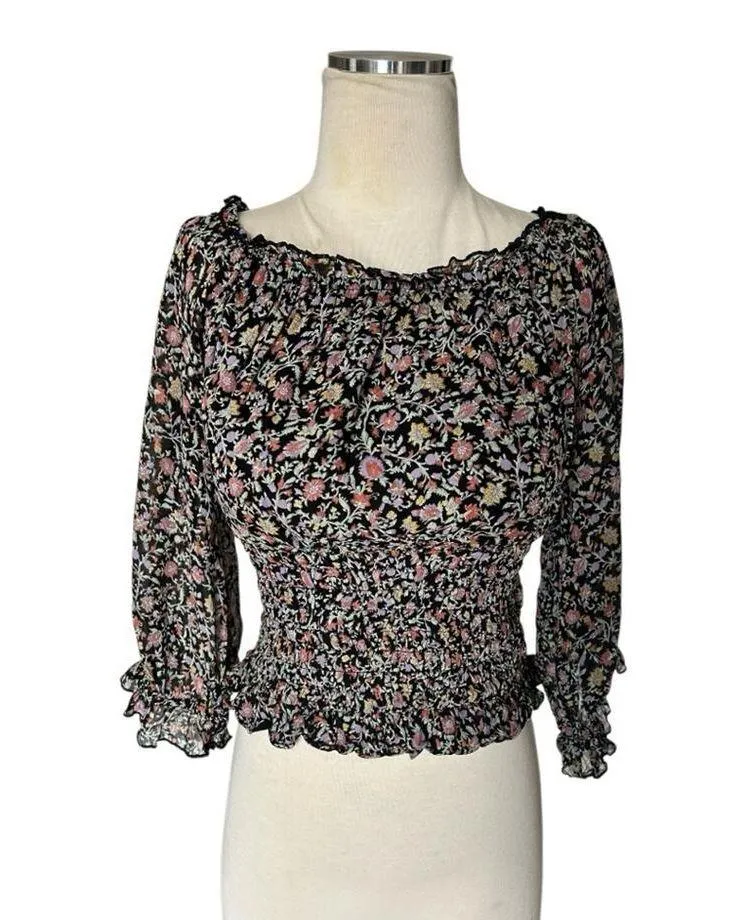 Anthropologie Lucia off the shoulder Women's Black and Pink Blouse - Image 2