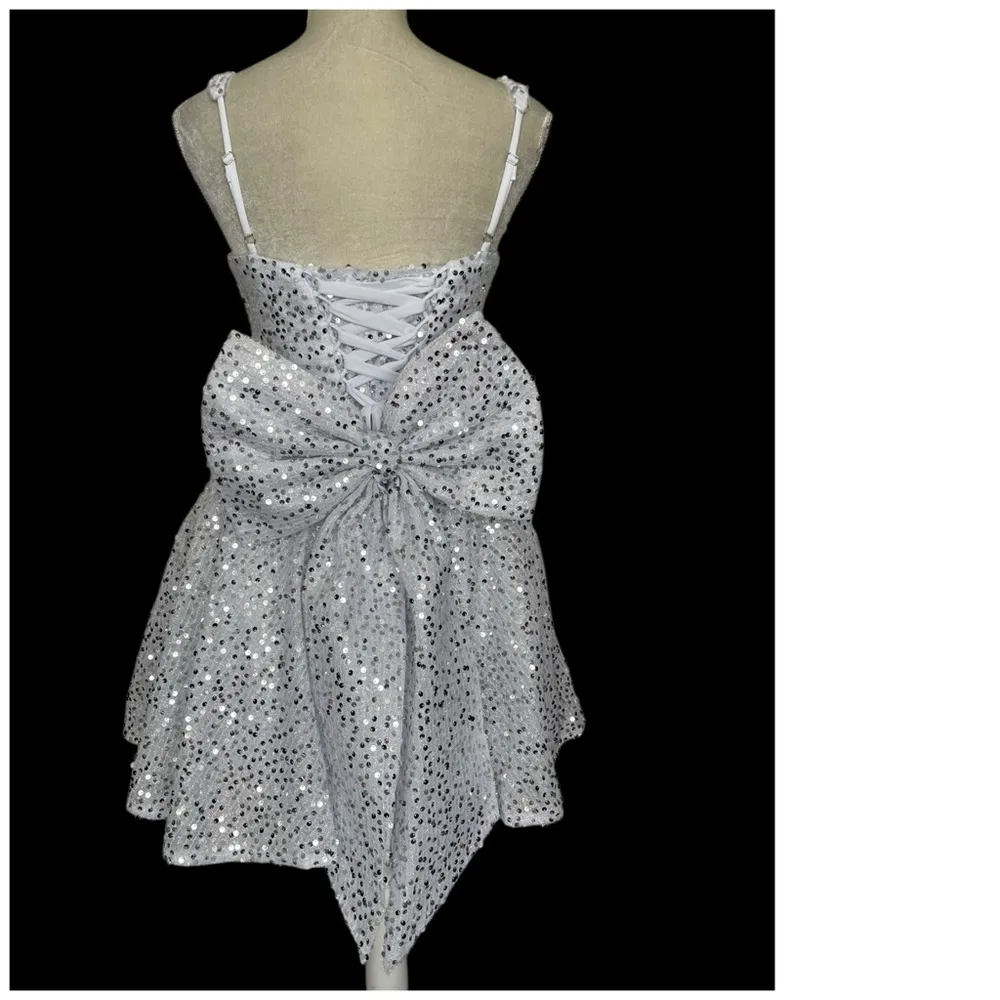 Sparkle Silver Sequined Prom Special Occasion Dress Women’s Size 2 Fit & Flare Blue - Image 4