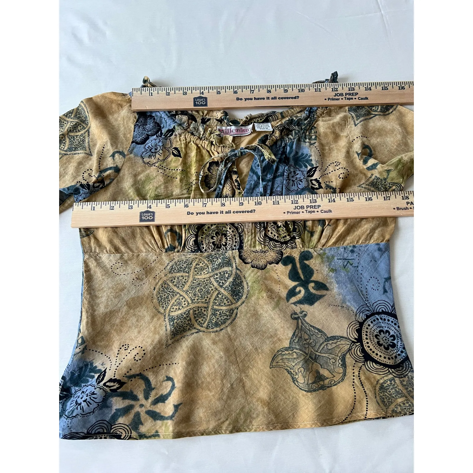 VTG Y2K Millenium top size medium flare sleeve 100% cotton Tan - Image 7