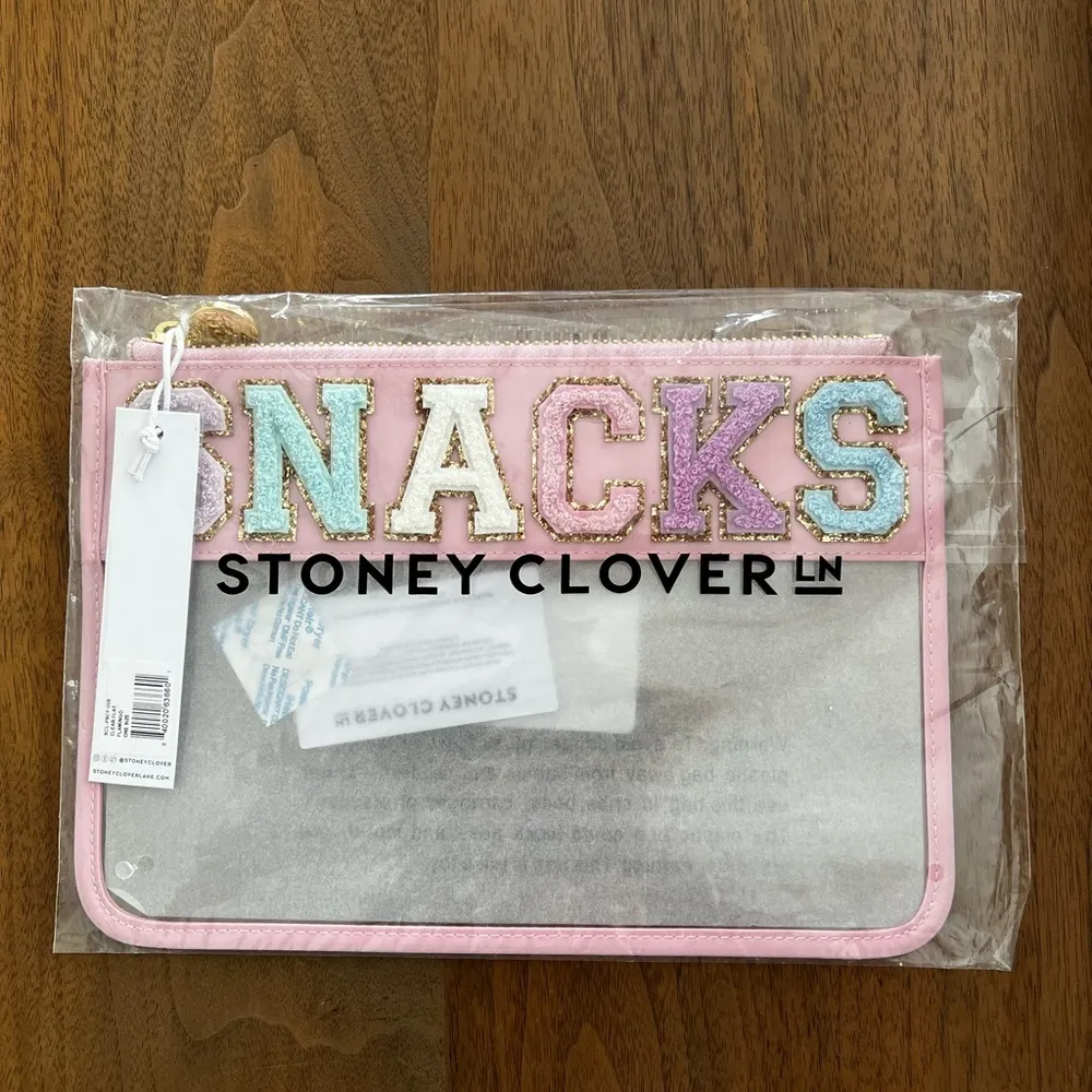 STONEY CLOVER LANE “Snacks” Medium Clear Zip Pouch In Flamingo - Image 2