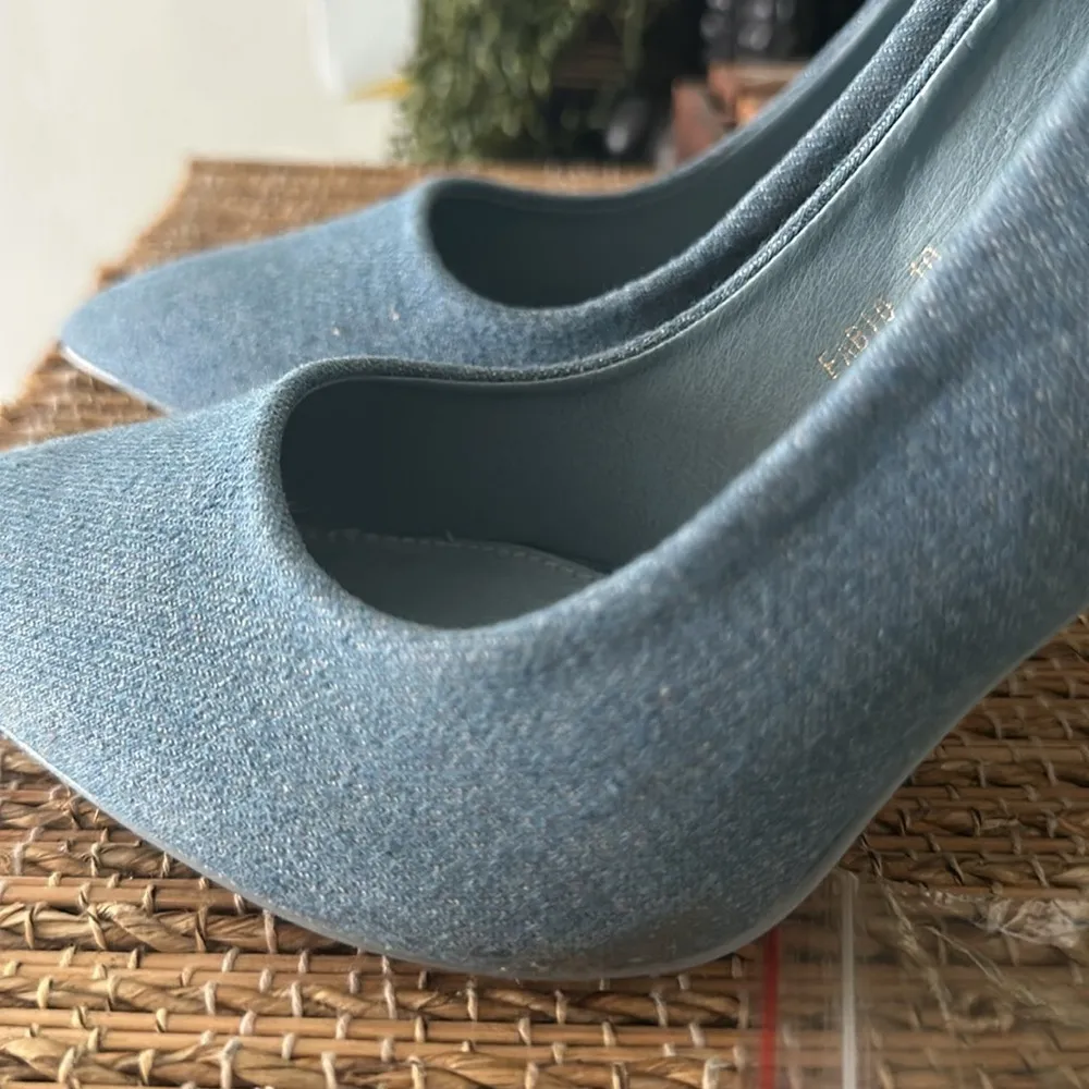denim closed toe high heels size 10 - Image 6