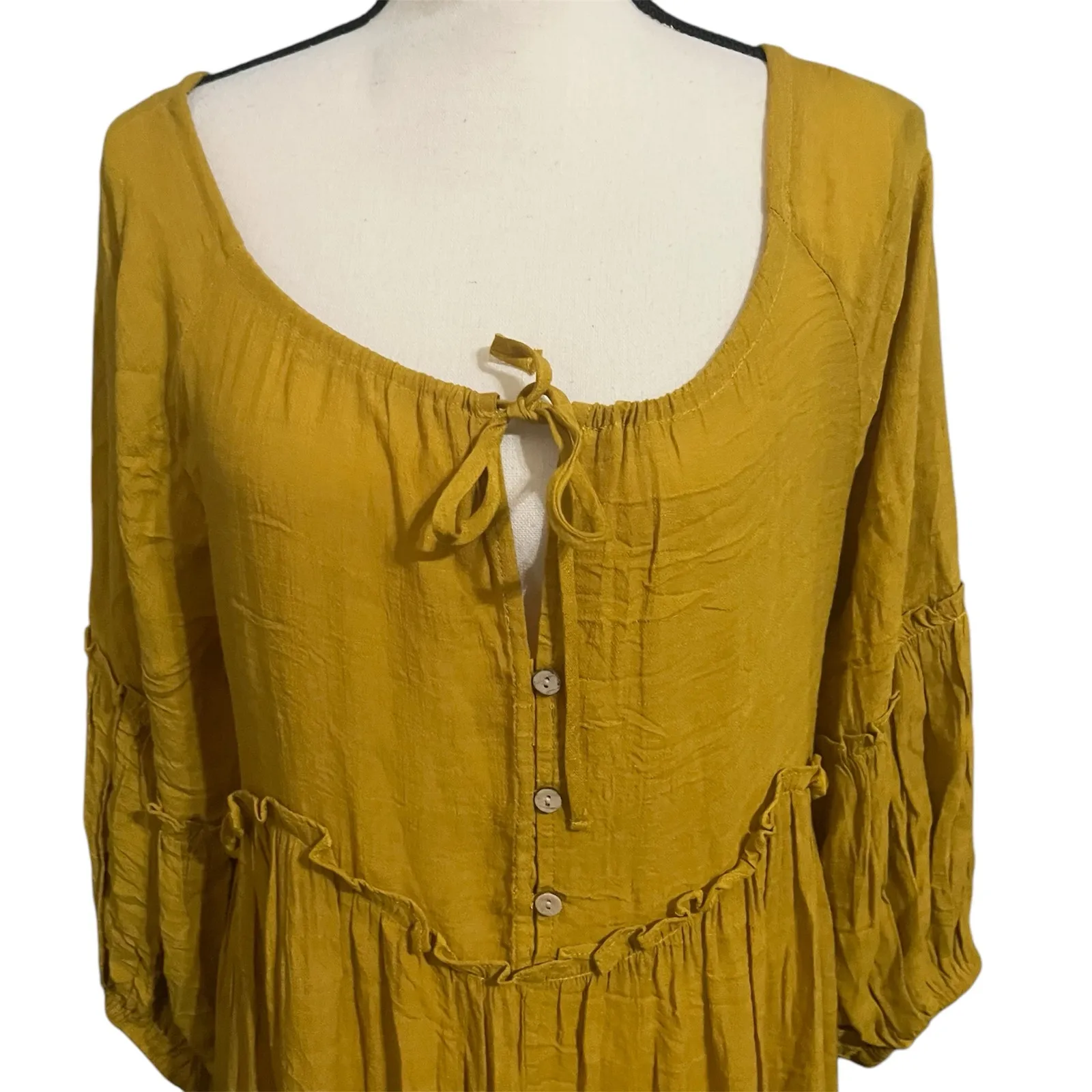 Easel Women's Yellow Tiered Maxi Dress Sz S Romance Boho Festival Prairie - Image 2