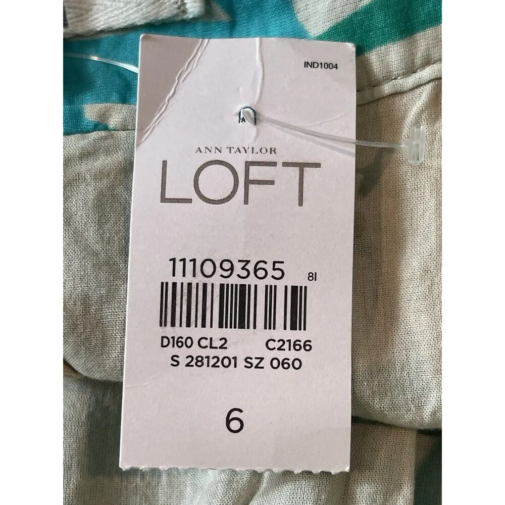 Ann Taylor Loft Aqua Blue Palm Leaves Pleated Beachy Tropical Short Skirt 6P NWT - Image 12