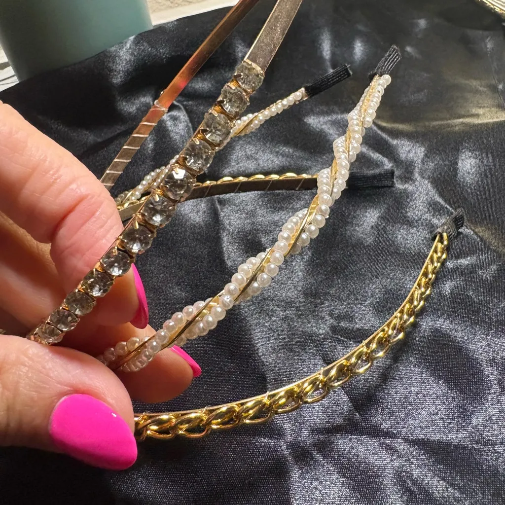 Elegant multi Gold and Pearl Headbands Set - Image 3