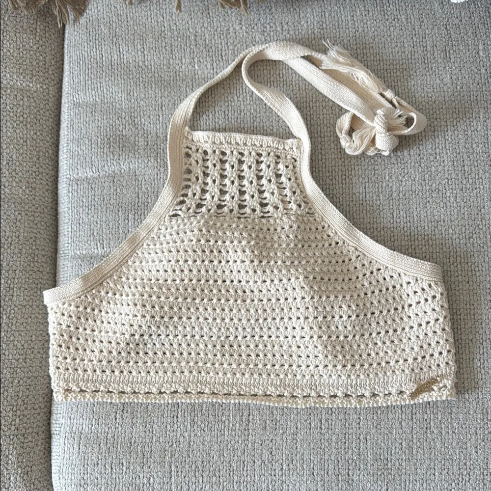 Superdry Cream Sleeveless Cropped Halter Top - Image 3