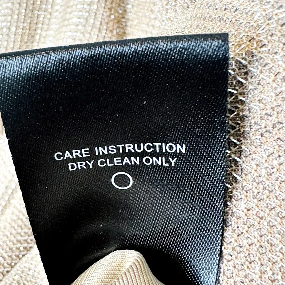 Tularosa Zina Tan Nude Metallic Silver Puff Sleeve Knit Mini Dress Size M NWT - Image 14