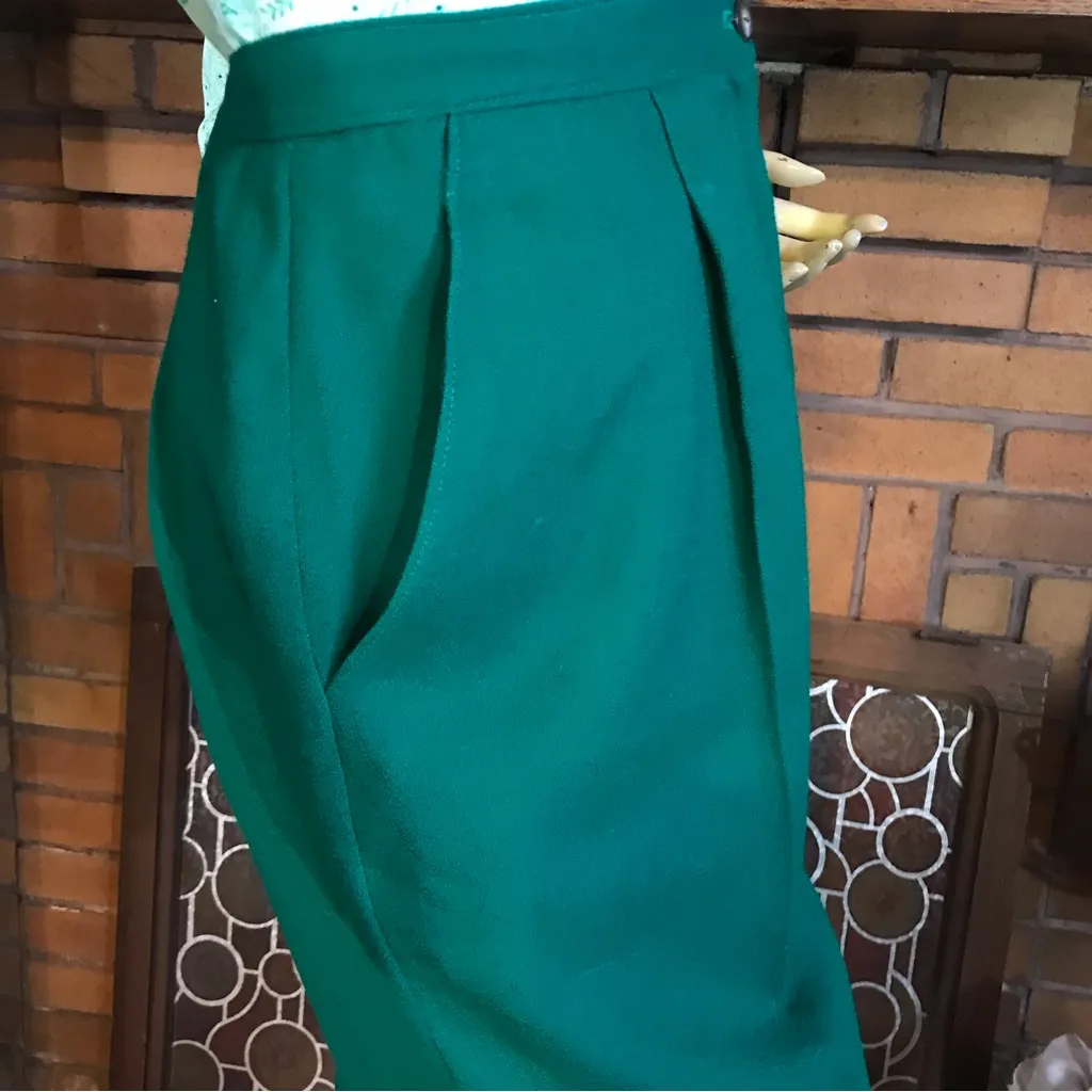 VINTAGE 1980'S DARK GREEN PLEATED HIGH WAISTED TROUSERS (14) - Image 11