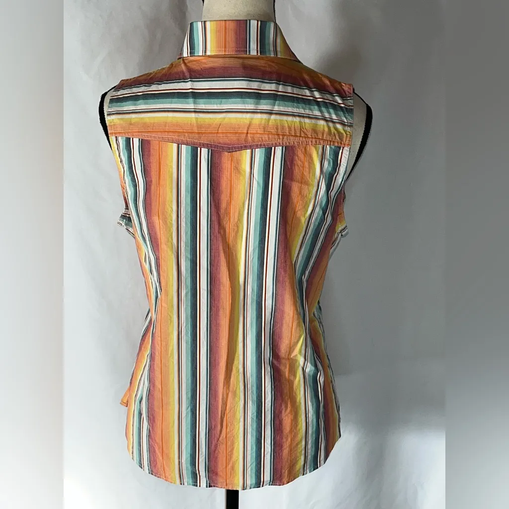 Rock & Roll Cowgirl Sleeveless Western Yoke Shirt w/Pearl Snaps Stripe Serape - Image 5