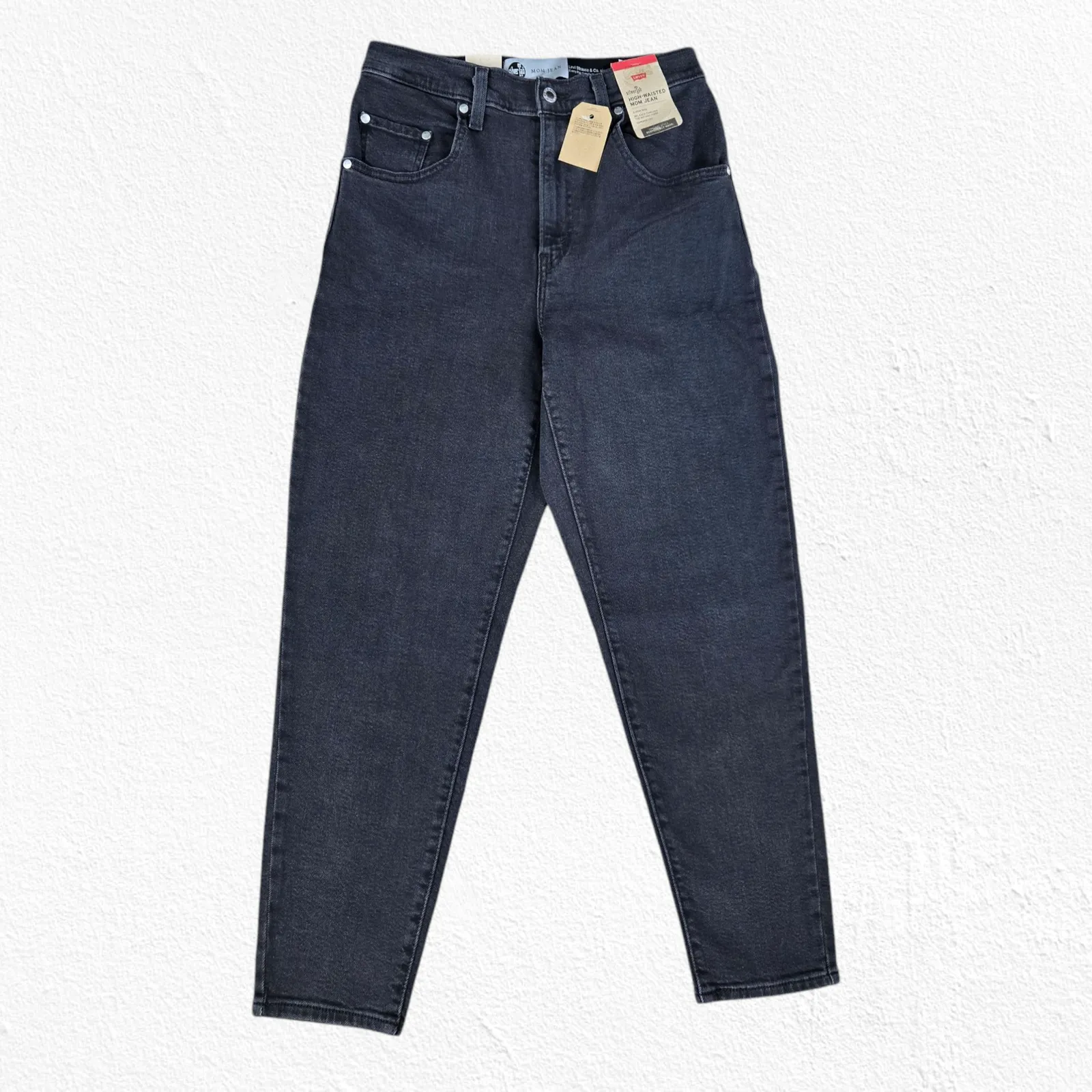 Levi's SilverTab Black Wash High Waisted Tapered Straight Leg Mom Jeans Size 28 - Image 2