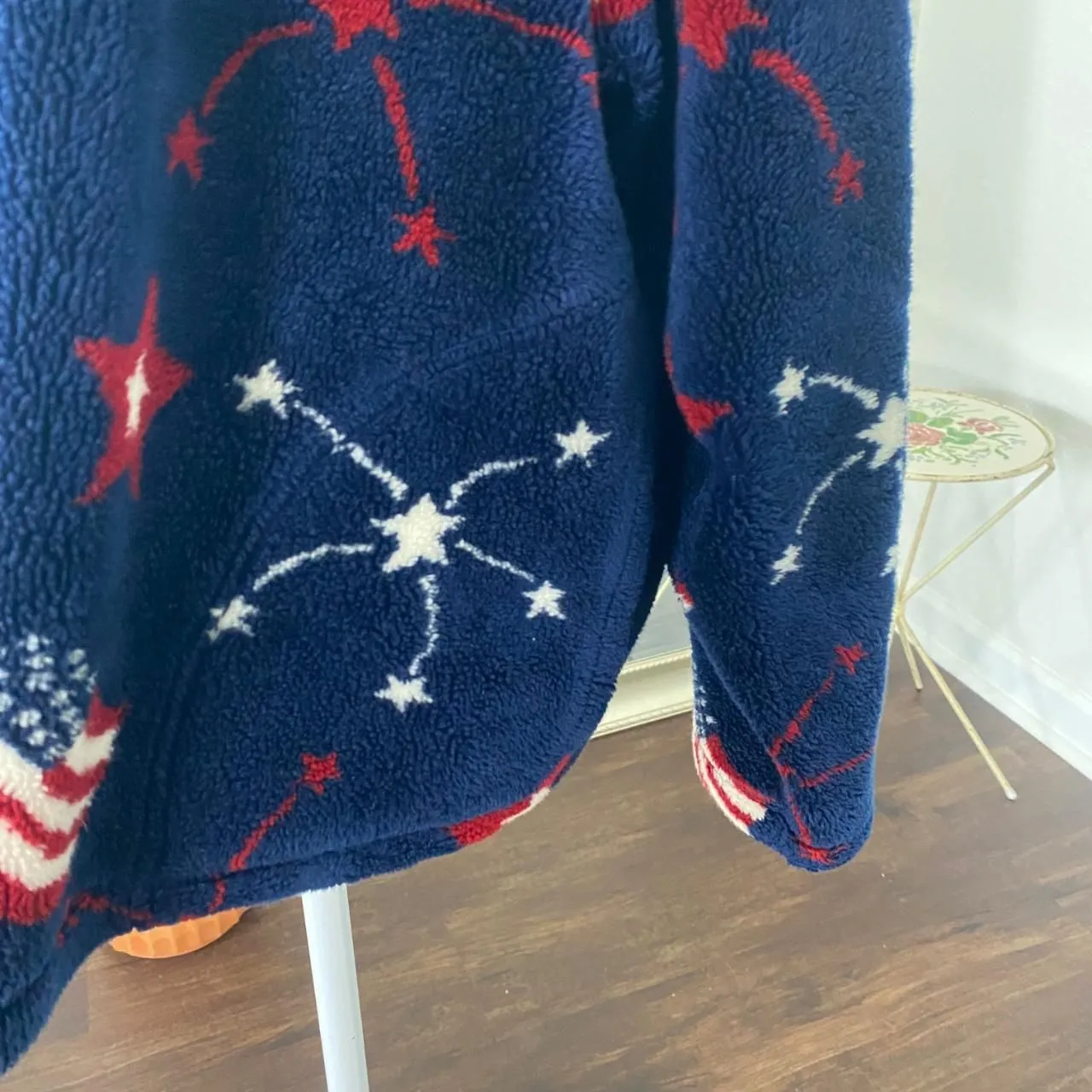 Vintage Classic Americana Dark Blue Red White Flag Fleece Sweater Jacket XXL - Image 5