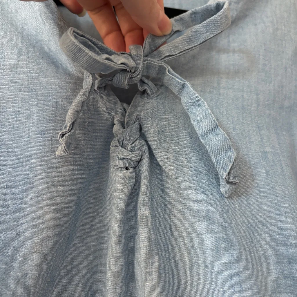 Sezane Anita Chambray Top Lace Up Denim Blouse Bell Sleeve Peplum Size 42 US 10 - Image 12