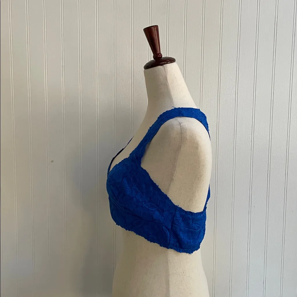 FREE PEOPLE Intimately Galloon Lace Racerback Bralette Royal Cobalt Blue Size L - Image 6