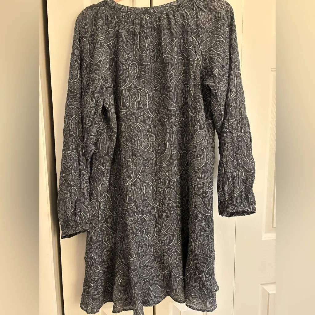 LOFT Paisley Boho Pullover Dress | Size Medium | NWT Charcoal Gray & White - Image 8